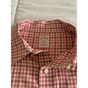 Brooks Brothers XL Non-Iron Red Cream Check Cotton Button-Down Shirt classic
